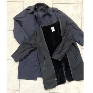 VTG Military Trench Rain Coat DSCP removable liner Navy 36S 8405-01-059-4232